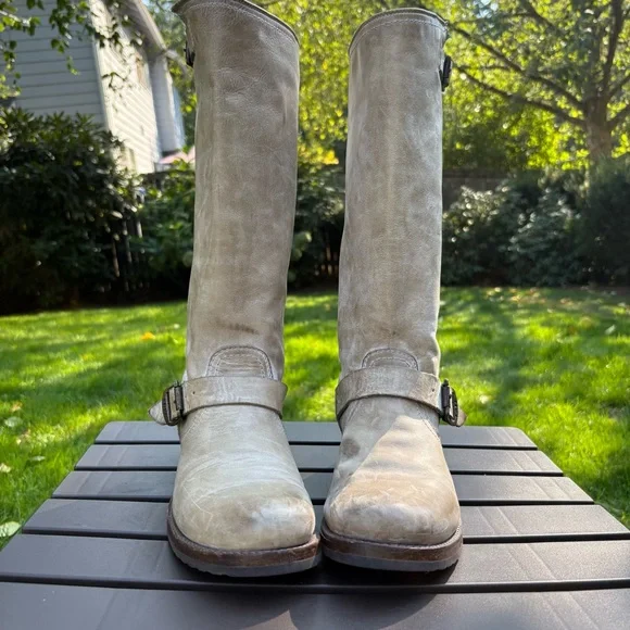 Frye Veronica Slouch Leather Tall Knee High Riding Motorcycle Boots Tan Size 9.5 - Picture 3 of 13